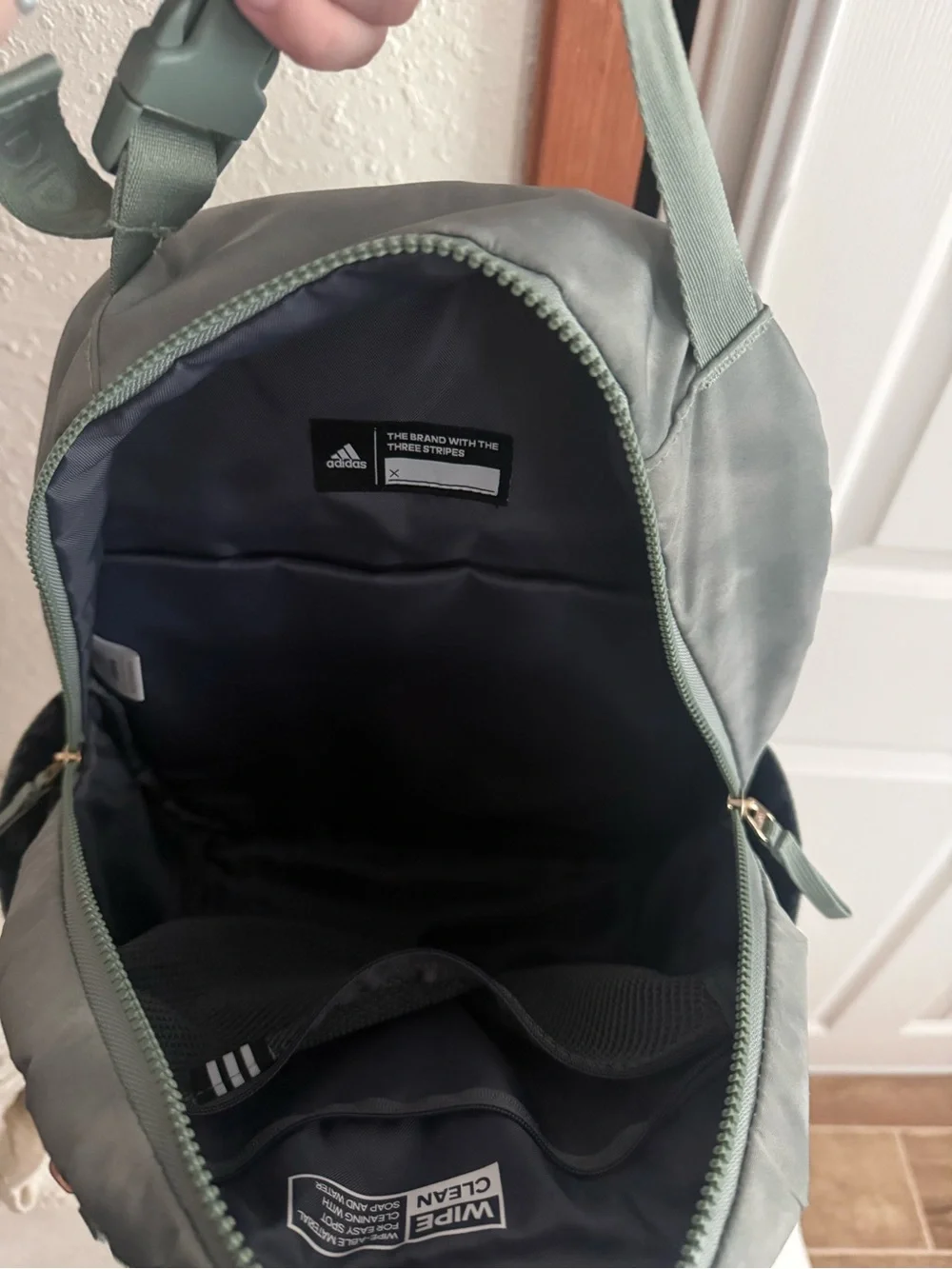 adidas Light Green Mesh Front Backpack with Gold Zippers